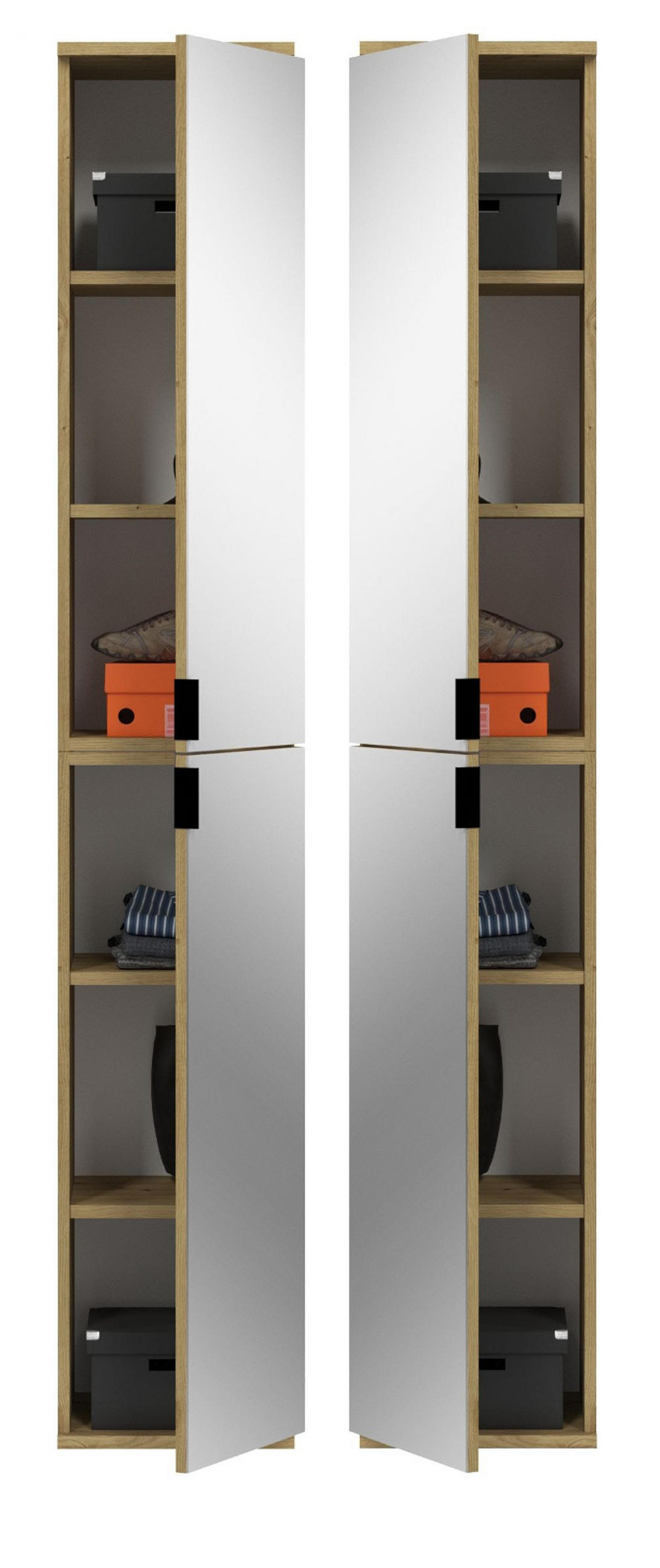 SCHUHSCHRANK Eiche 30 cm, Flurschrank mit Spiegeltüren - Schwarz/Eiche Artisan, Glas/Holzwerkstoff (30/193/34cm) - Inn.Furn