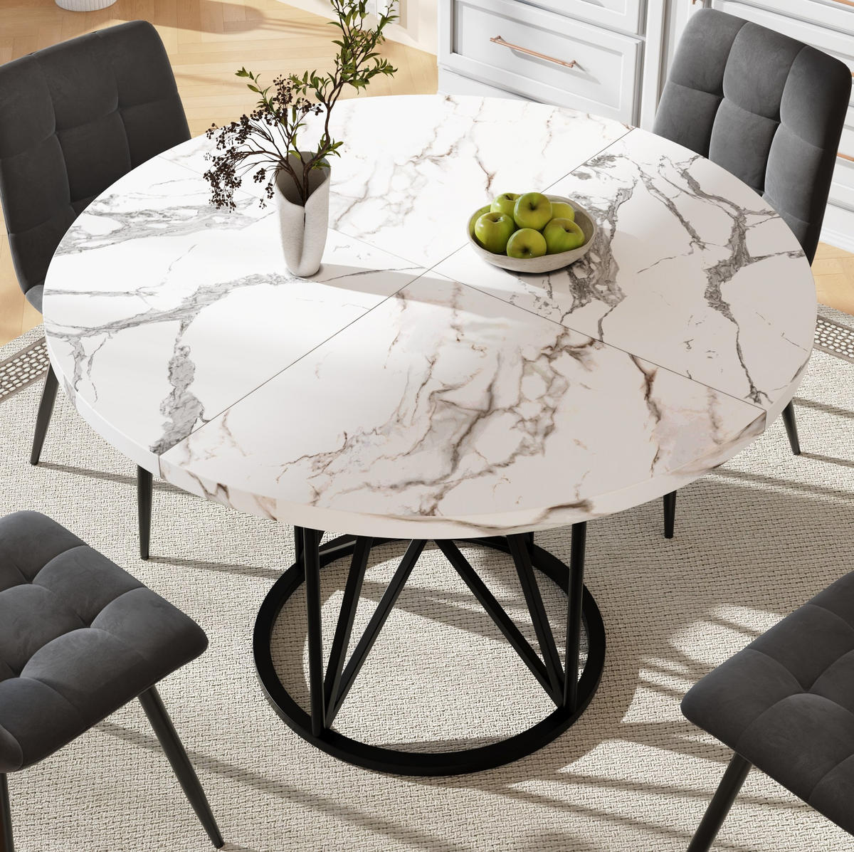 ESSTISCH, MDF in Marmoroptik mit Metallgestell, 100/100/76 cm, Schwarz - Schwarz, Holzwerkstoff (100/100/76cm) - Redom