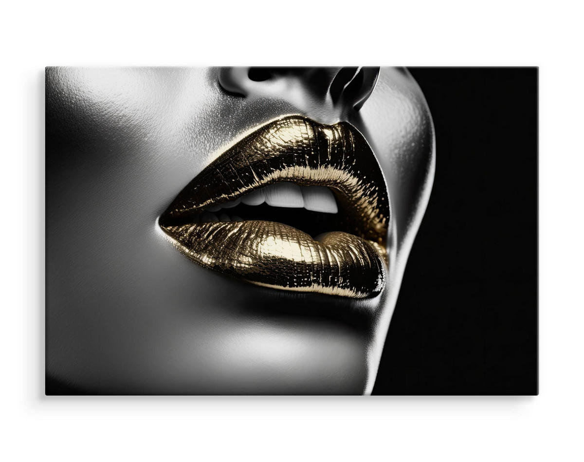 LEINWANDBILD Abstraktion Lippen Gesicht Glamour 120x80 - Beige/Schwarz, Textil (120/80cm) - Muralo