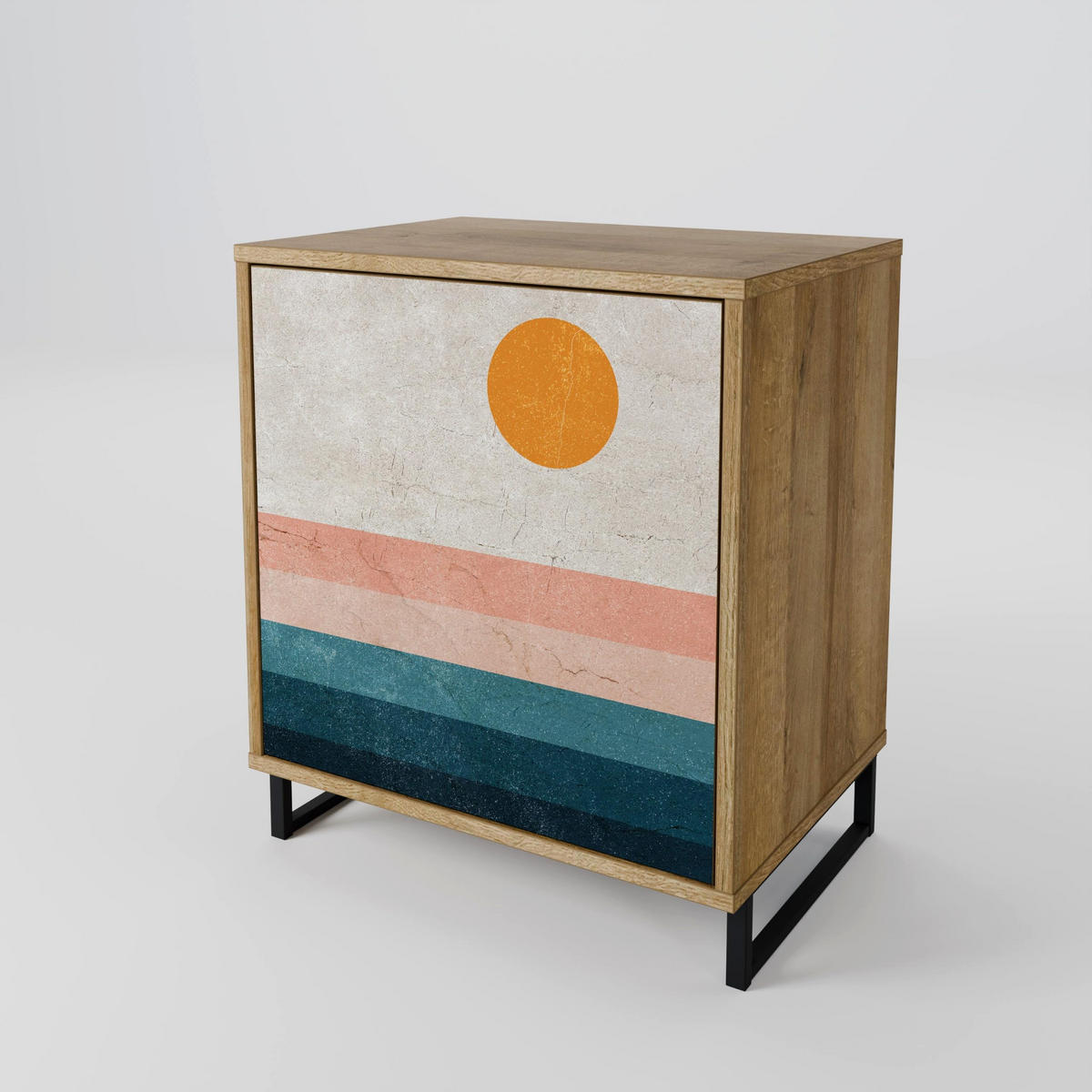 SIDEBOARD TWO HALVES, Eichefarben, 57,5x42x77,5 cm, Schräge Buchenholzfüße - Eichefarben/Buchefarben, Holzwerkstoff/Buchenholz (57.5/77.5/42cm) - SpaceRebels