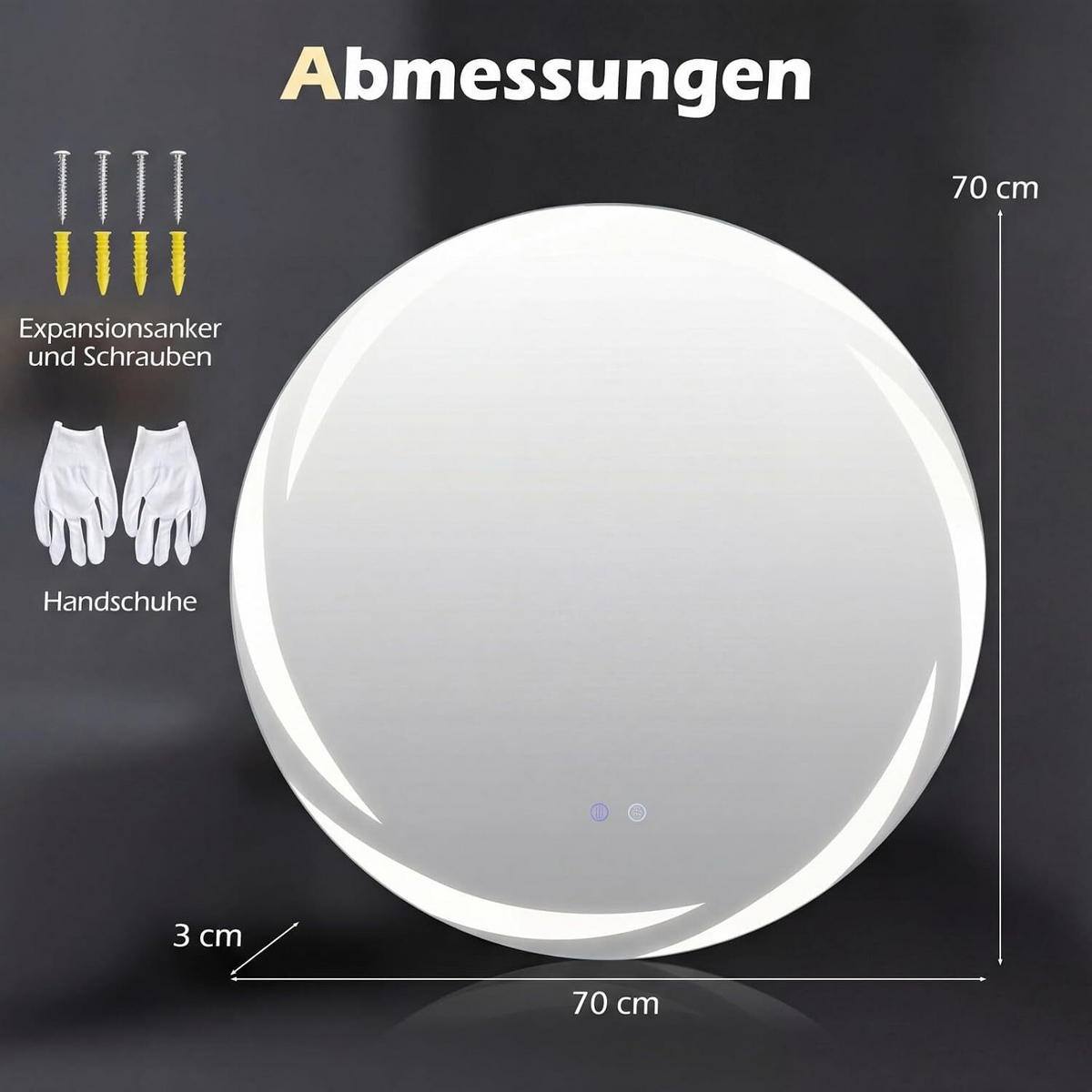 BADSPIEGEL mit Beleuchtung silber - Silberfarben, Glas (70/70/3cm) - COSTWAY