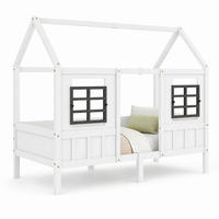 HAUSBETT 90/200 mit Fenstern, Schutzbügeln und Hausform in Weiß - Weiß, Holzwerkstoff (90/200cm) - EVRYAE
