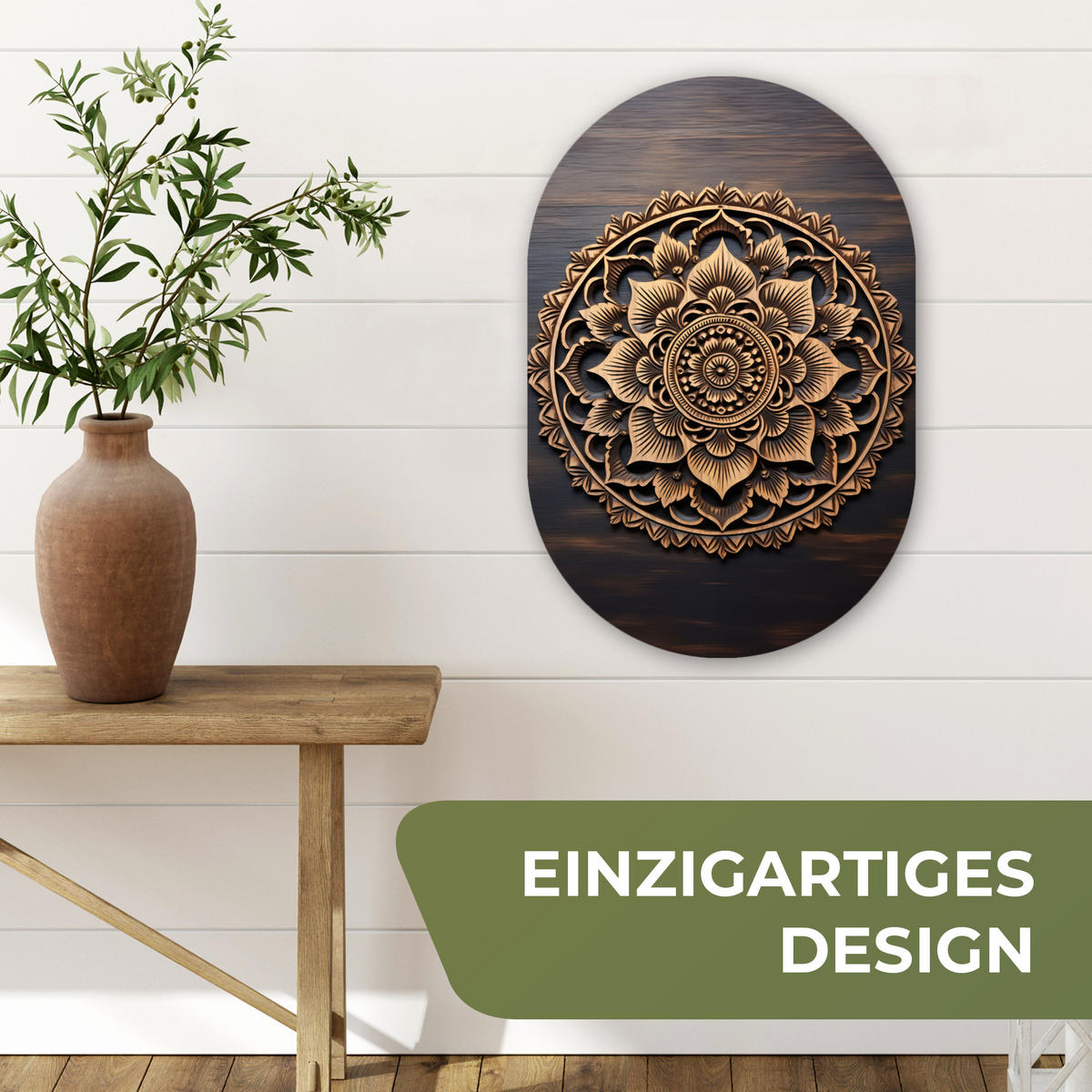 WANDBILD Mandala - Holz - Blumen - Braun 40x60 cm - Gelb, Kunststoff (40/60cm) - MuchoWow