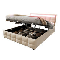 POLSTERBETT 180/200 cm in Beige mit Bettkasten und LED Samt - Beige, Holzwerkstoff/Textil (180/200cm) - STILVORA