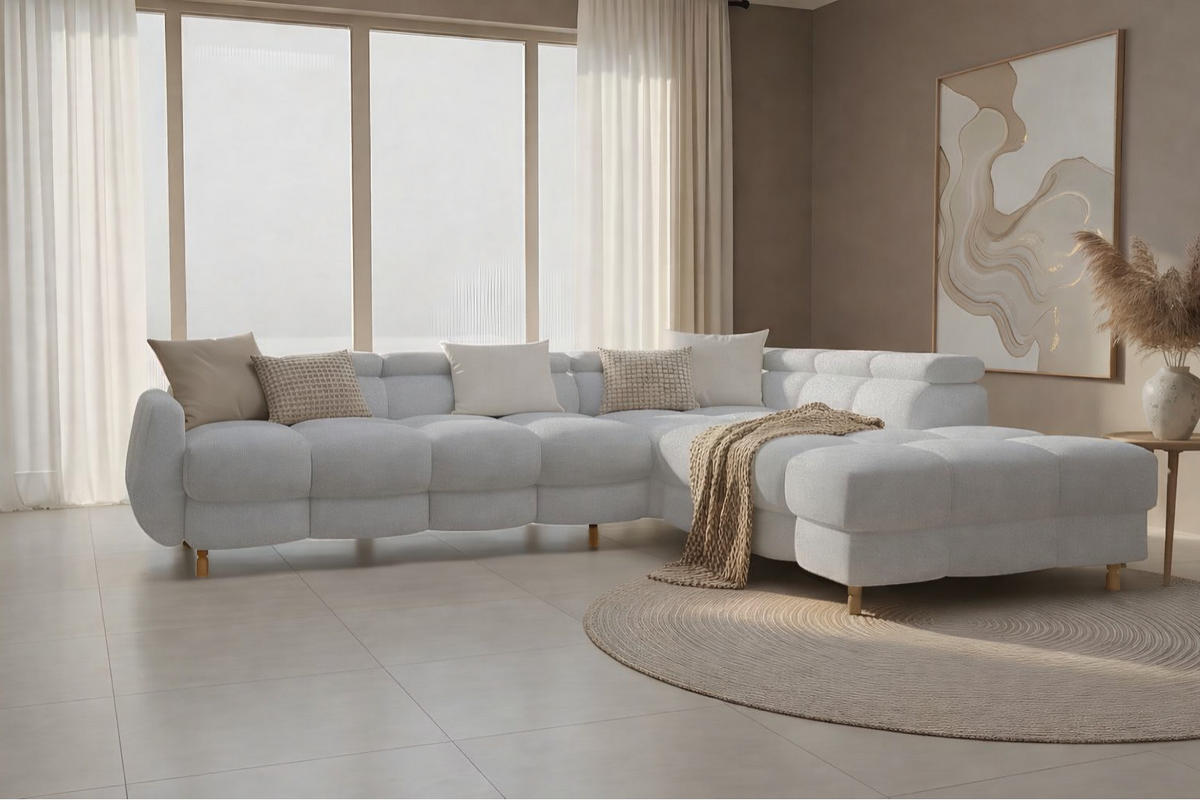 ECKSOFA - BUN - Hellgrau - Arena 15 - Rechts - Hellgrau, Holzwerkstoff (276/209cm) - Möblo