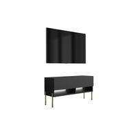 TV-LOWBOARD 100 cm Mattschwarz, gerade goldene Beine, weiße LED, 100 × 32 × 52 cm - Schwarz, Holzwerkstoff (100/52/32cm) - 3XE LIVING
