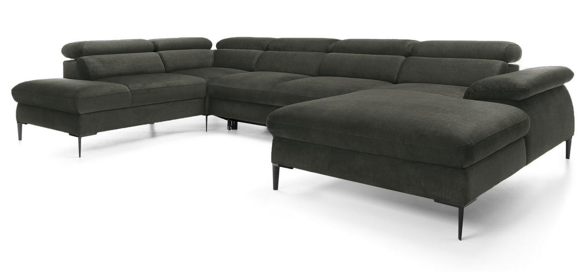 ECKSOFA U-Form 350 cm Amaro M mit Schlaffunktion, Rechts, Grün - Grün, Holz (353/214cm) - Emporius