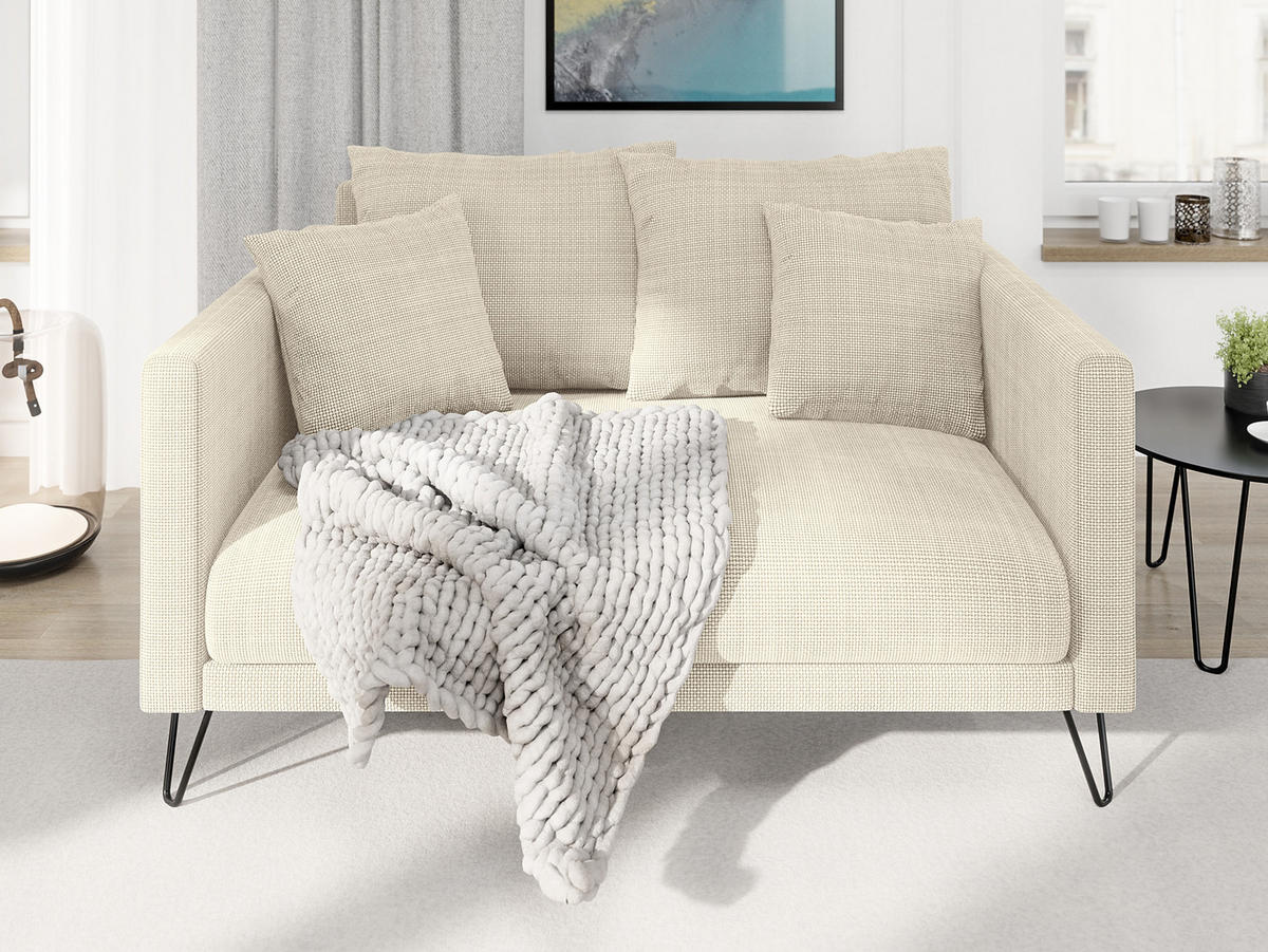 SITZGARNITUR 3+2+1 Harmony Beige Chenille - Beige/Schwarz, Holz/Textil (200/85/100cm) - S-Style Möbel