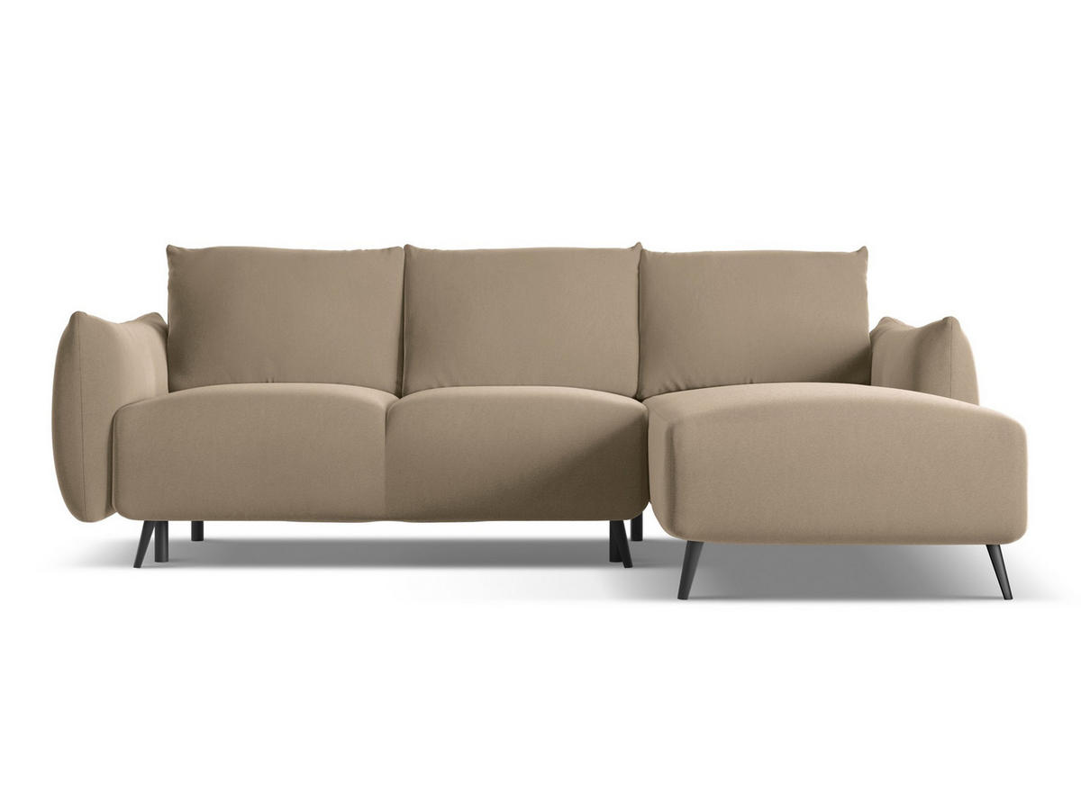ECKSOFA mit Schlaffunktion Samt Stoff Beige - Beige/Creme, Textil/Metall (242/162cm) - Makamii