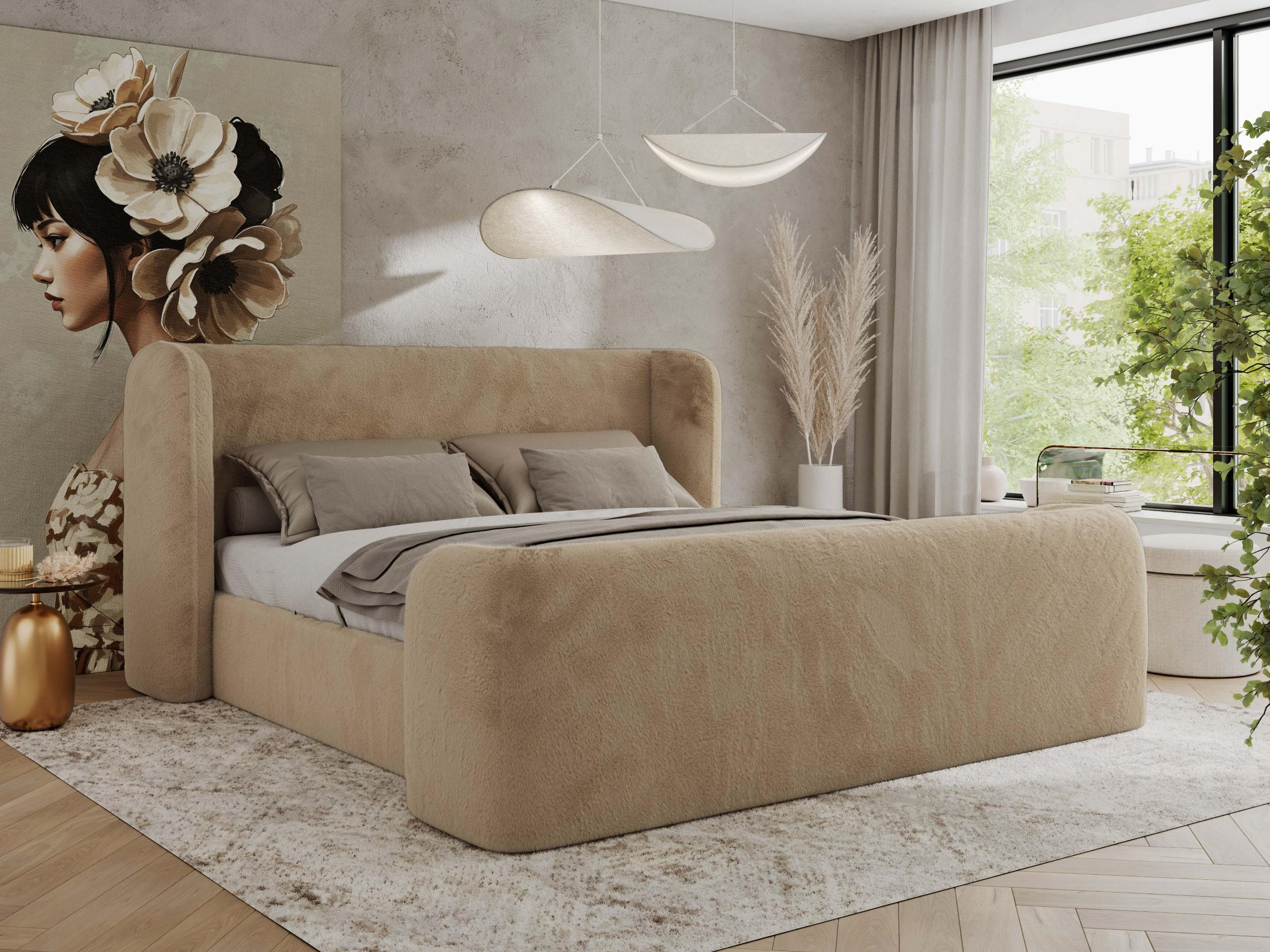 POLSTERBETT EMORA CLASSIC DUO 160/200 - Beige Plüsch - ohne Matratze - Beige, Textil (160/200cm) - MKS