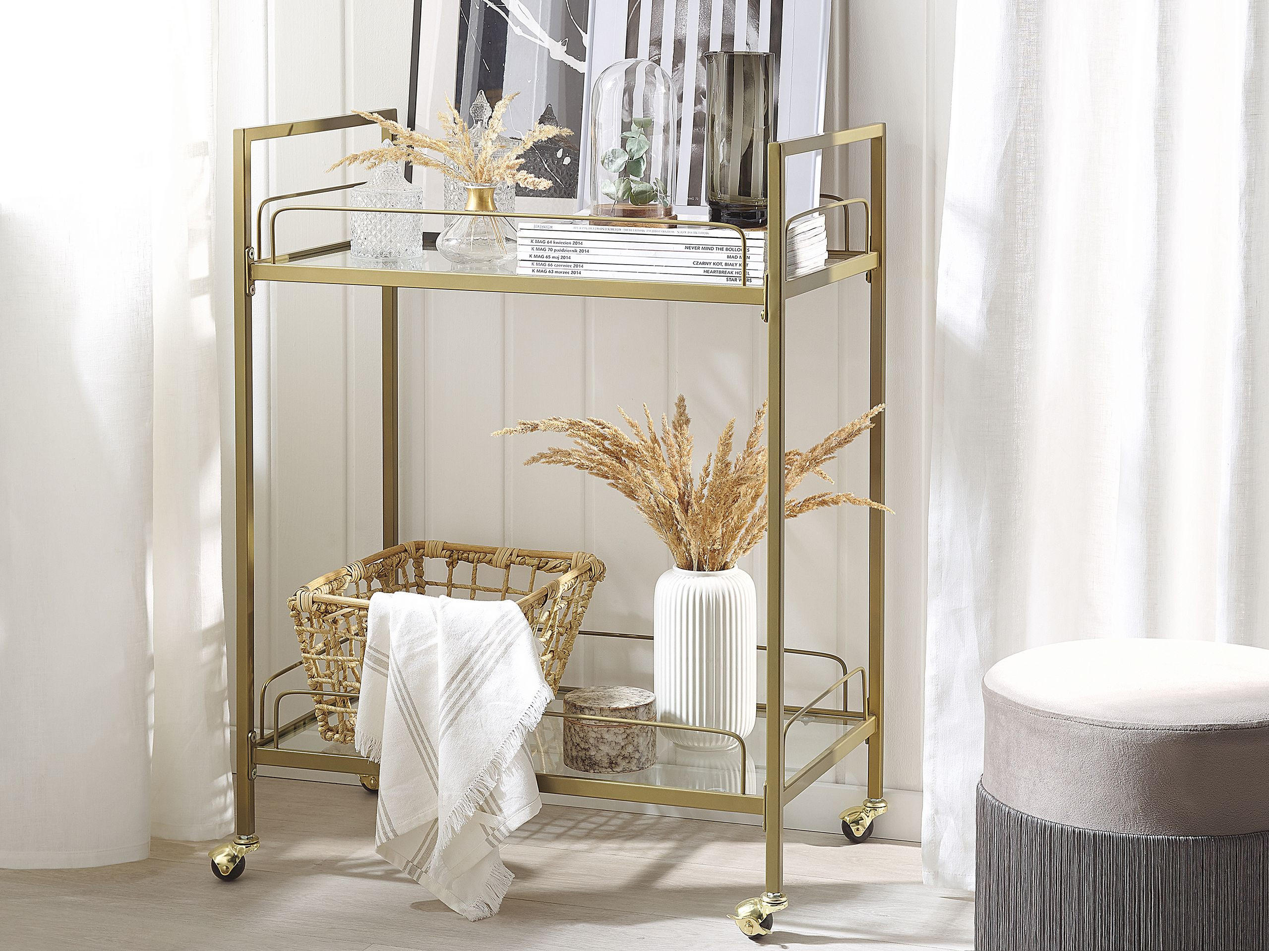 SERVIERWAGEN Gold Veneta - Goldfarben, Glas (66/90/40cm) - Beliani
