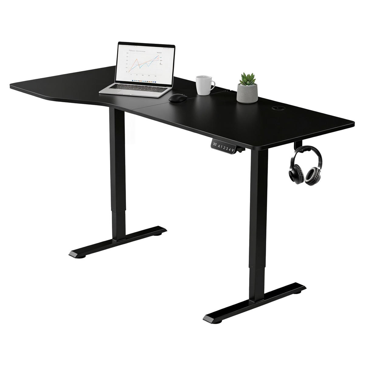 SCHREIBTISCH Office Stand schwarz 160x75 cm höhenverstellbar - Schwarz, Holz (60/160/117cm) - Juskys