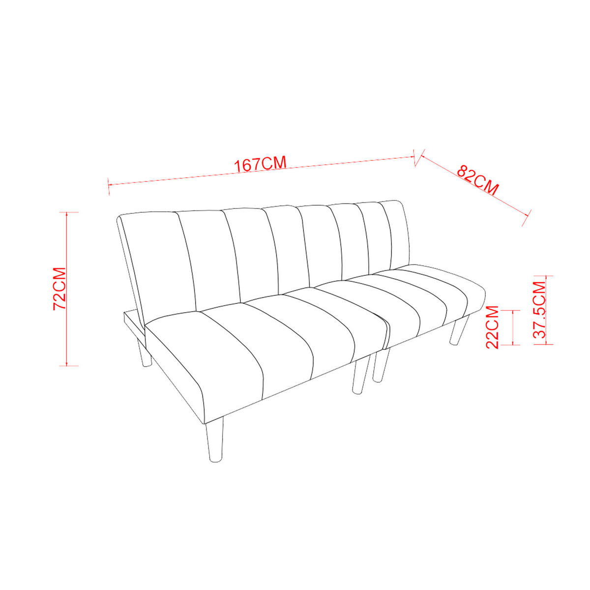 SCHLAFSOFA 167/82/72 cm Blau Cord mit 3-fach verstellbarer Rückenlehne - Blau, Textil (82/72/167cm) - Oxeza