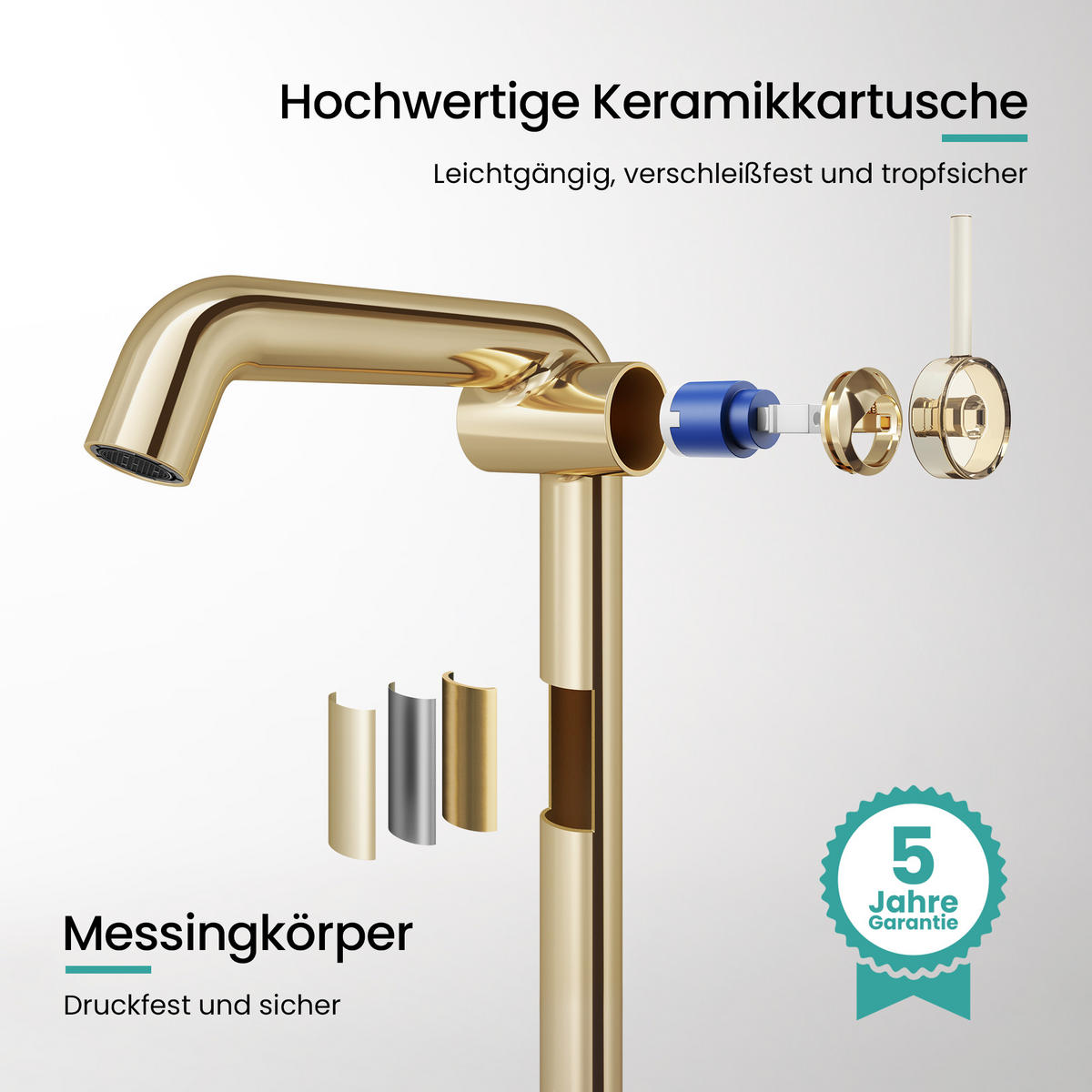 WASCHTISCHARMATUR Wasserzulaufrohr aus Edelstahl Champagnergold 26cm - Goldfarben, Metall (22/7.6/33.2cm) - EMKE