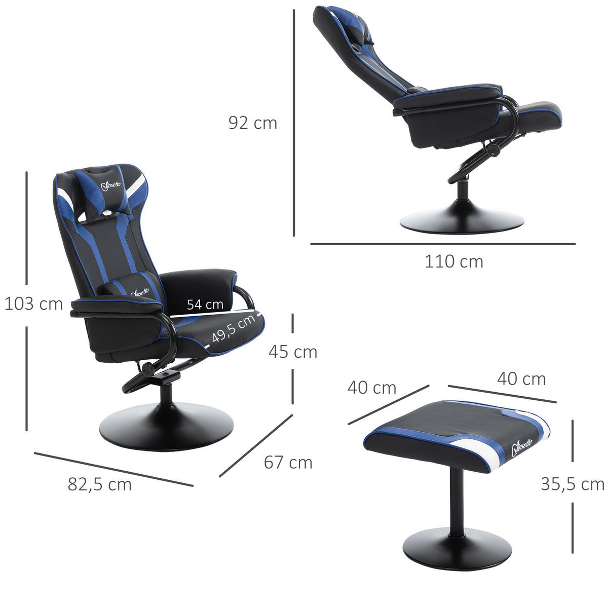 RELAXSESSEL, Dunkelblau+Schwarz - Blau/Multicolor, Kunststoff (82.5/103/67cm) - Vinsetto