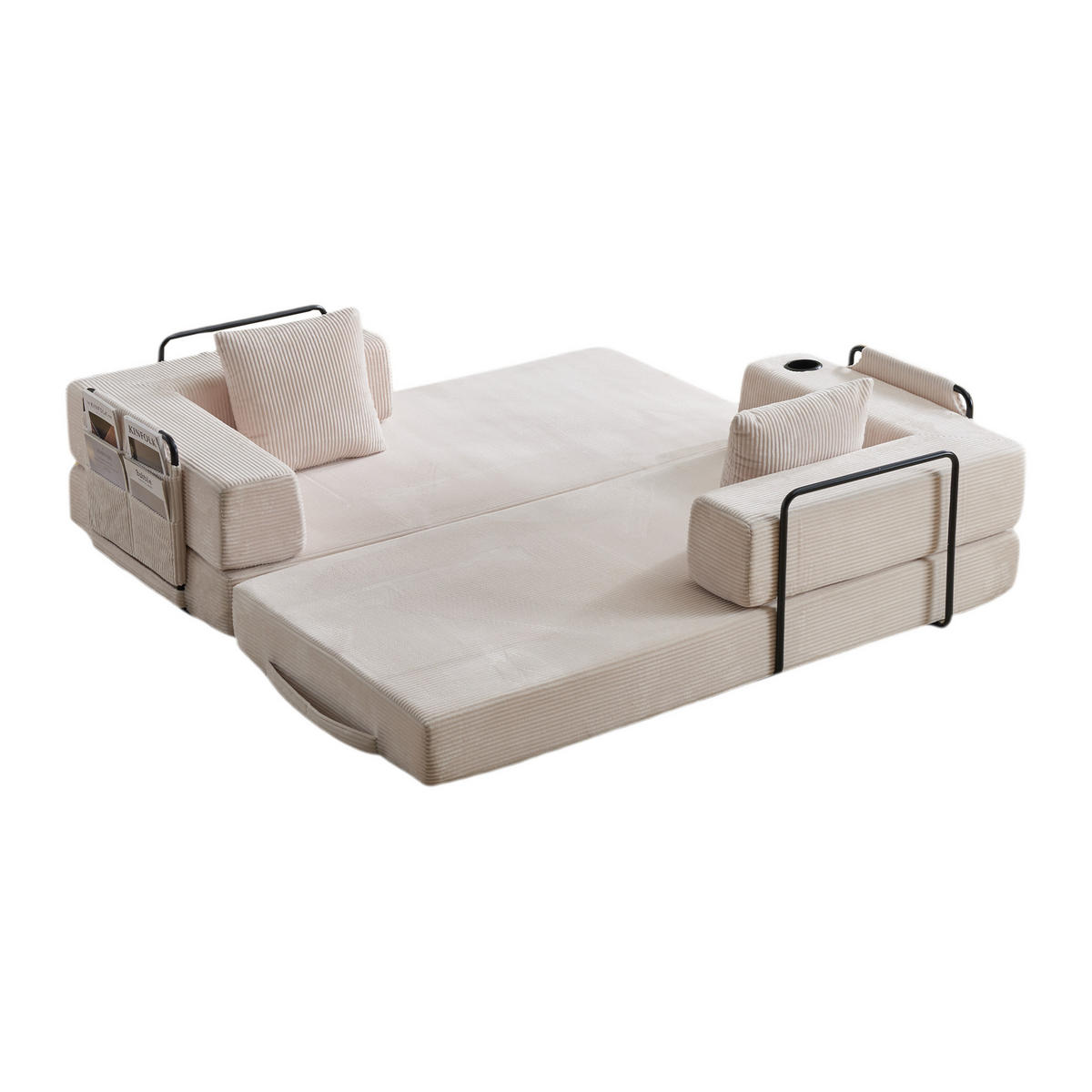 SCHLAFSOFA DE-33515 faltbar mit Becherhalter Weiß - Weiß, Textil (185/60/92.5cm) - ComfortXL