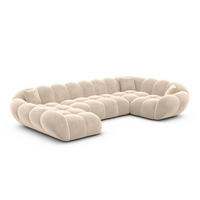 WOHNLANDSCHAFT Liva Creme Samtstoff U-Form XL Links - Creme, Textil (323/70/193cm) - VAROYAL