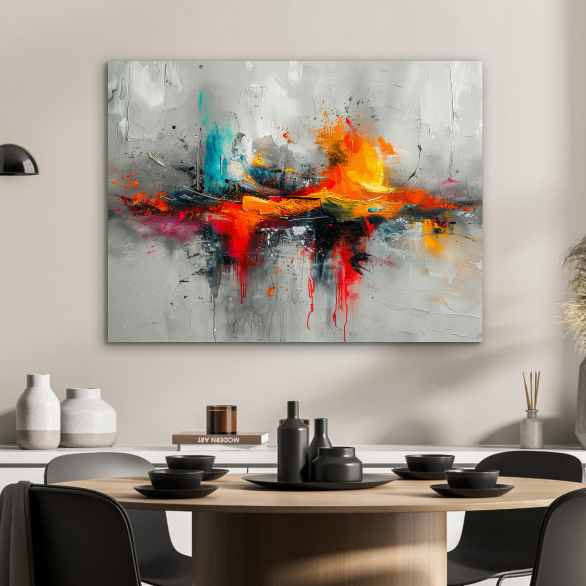 KOVOVÝ OBRAZ Moderné umenie - Oranžová - Sivá - Abstraktné 80x60 cm - svetlosivá, kov (80/60cm) - MuchoWow