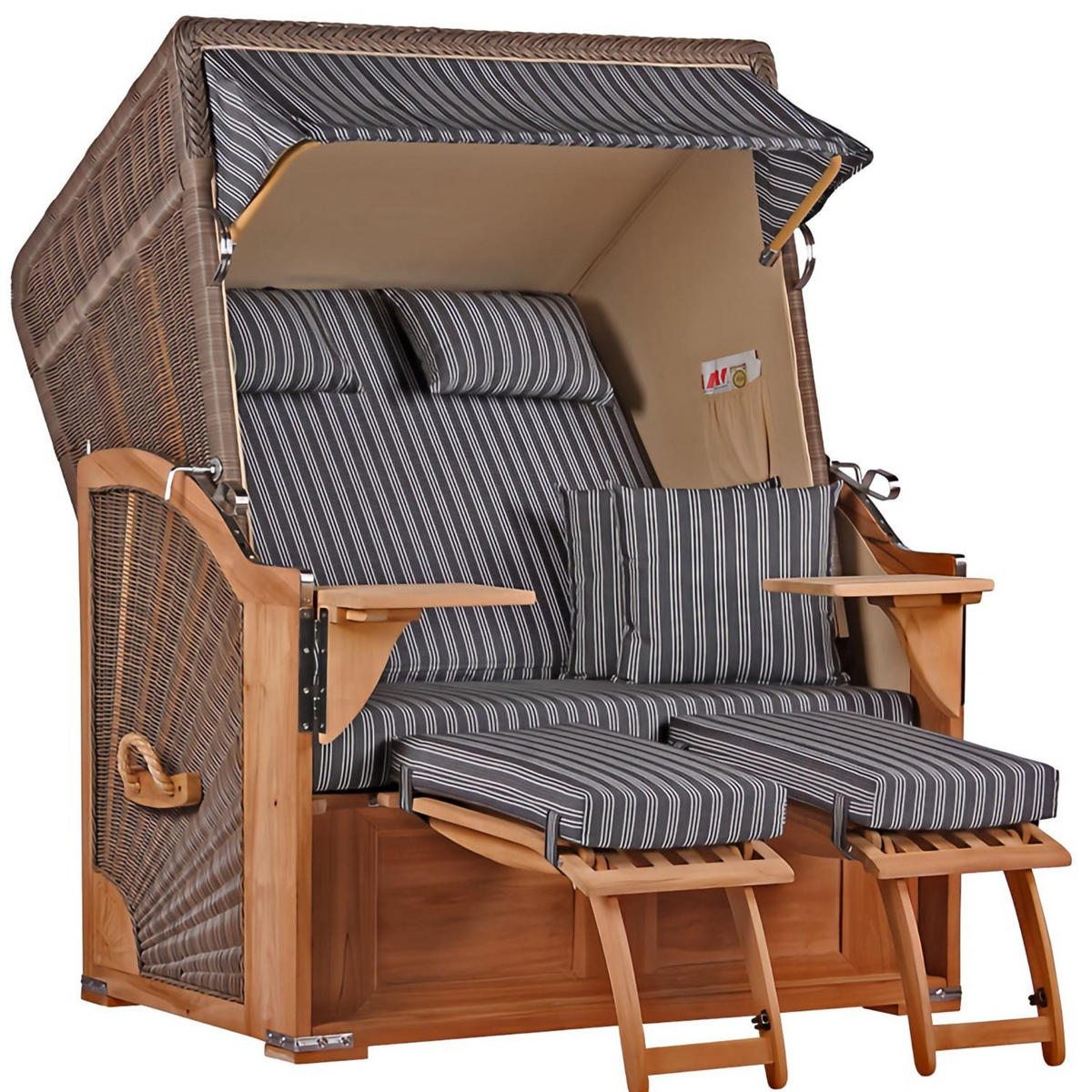 STRANDKORB SEEBLICK 2 Sitzer Teak - Braun/Grau, Metall (125/170/80cm) - Mr. Deko