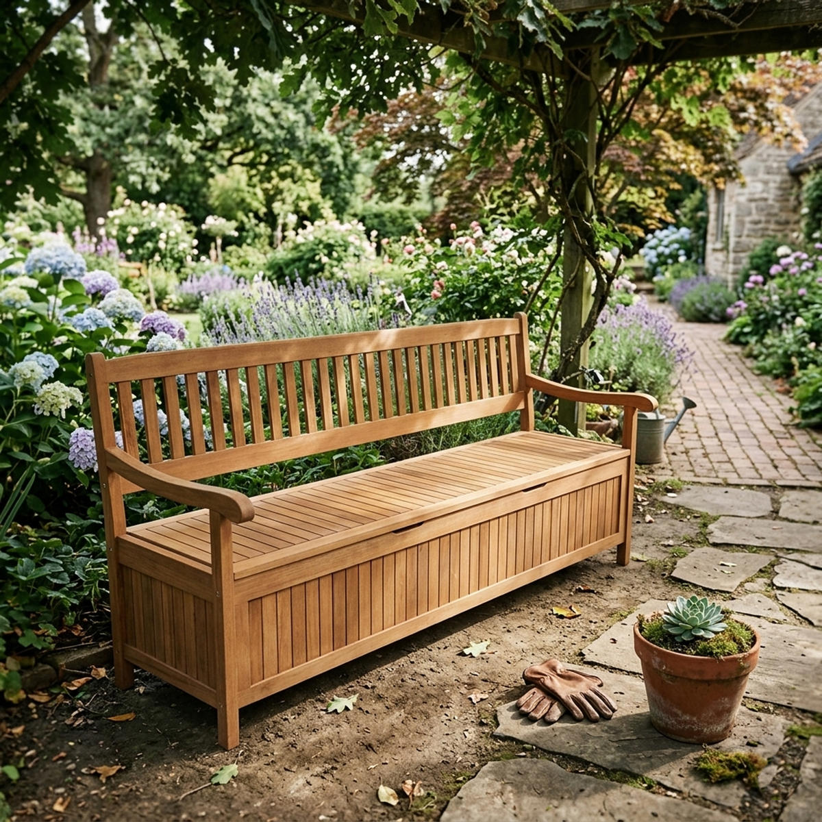 GARTENBANK Porthsmouth - mit großem Staufach unter der Sitzfläche, Eukayltpus geölt - Braun, Holz (180/90/64cm) - TPFGarden