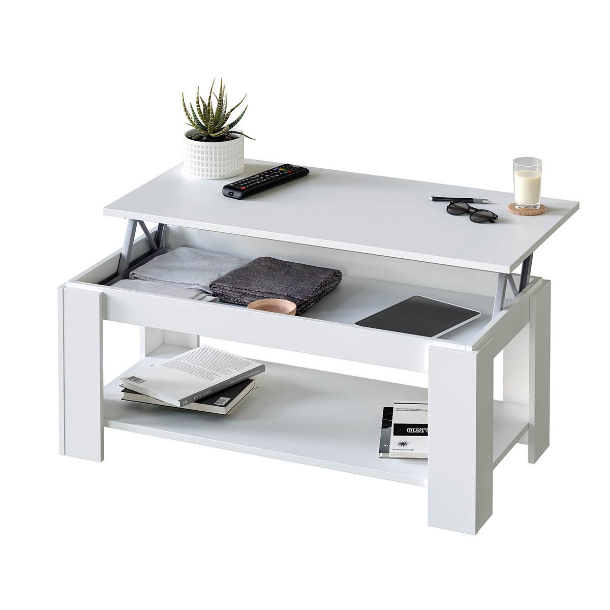 COUCHTISCH mit hochklappbarer Tischplatte L102 cm - Ambit - Weiß, Holzwerkstoff (102/50/43cm) - Calicosy