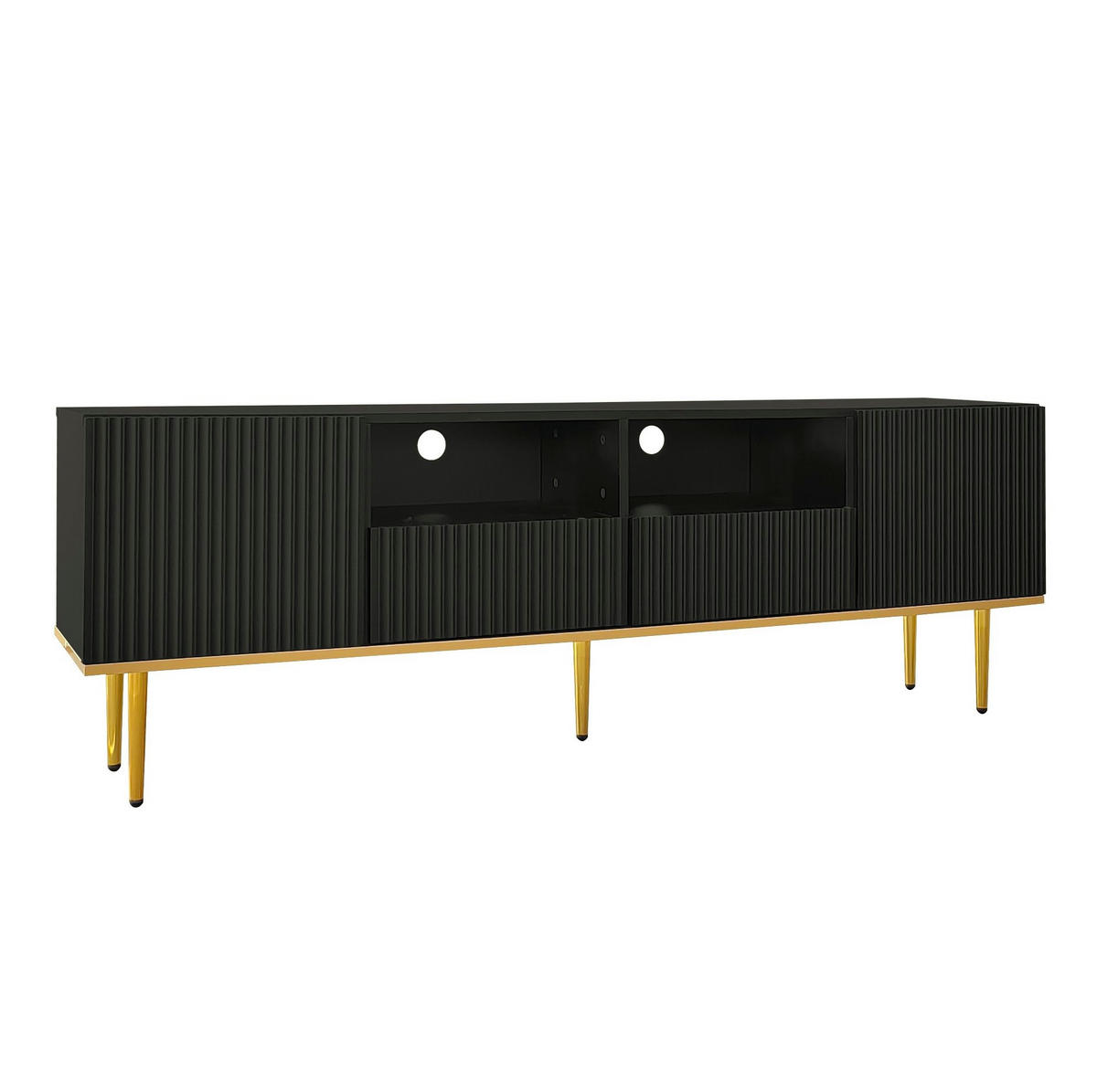 LOWBOARD 165/36/55 cm in Schwarz mit 2 Schubladen und goldfarbenen Füßen - Schwarz, Holzwerkstoff (165/55/36cm) - Flora Grace