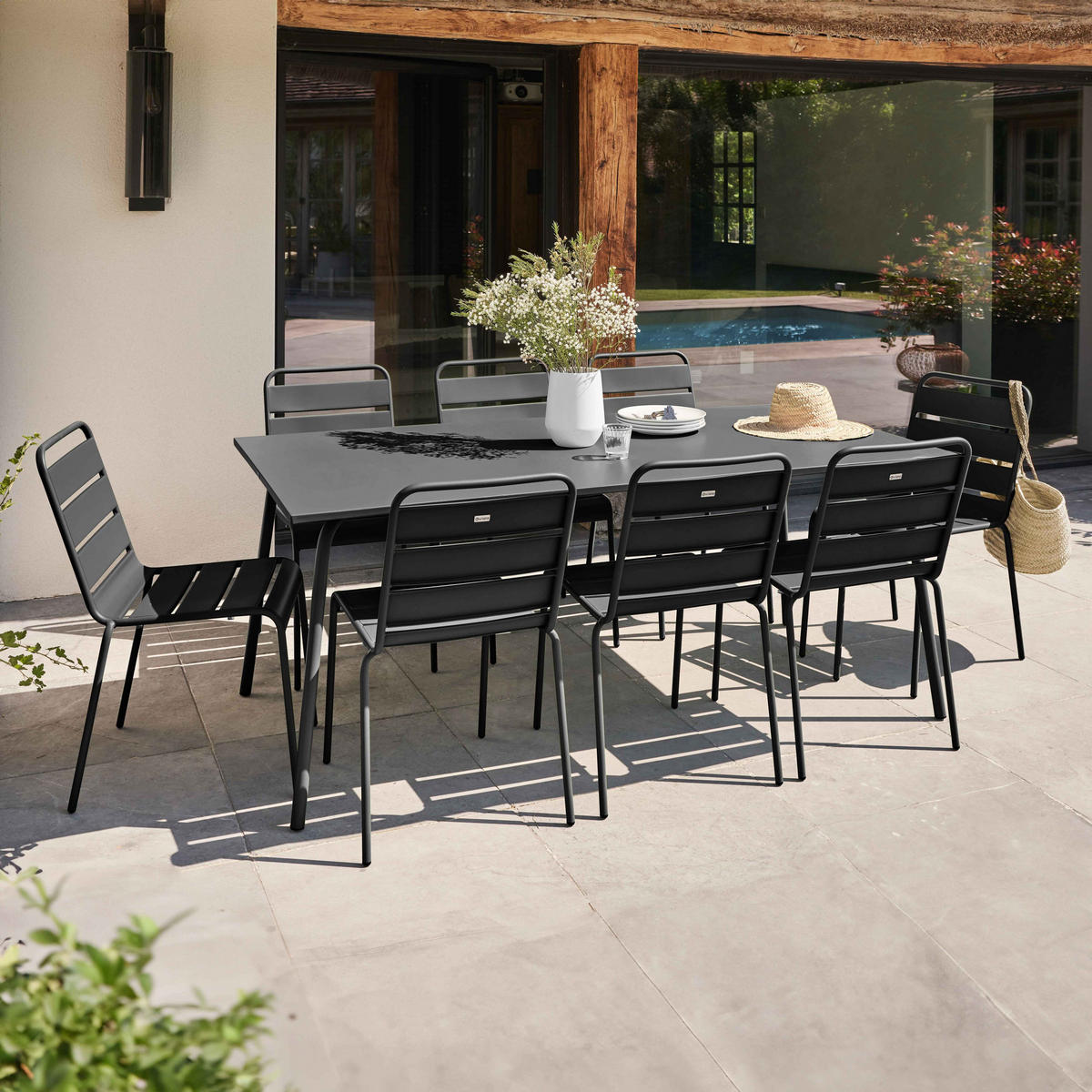GARTENSET 9-tlg., Grau - Grau, Metall - Oviala