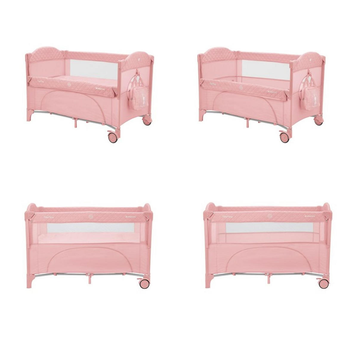 REISEBETT Milky Way rosa pink 2 Ebenen, seitliche Öffnung, 2 Räder, Netzfenster - Rosa, Kunststoff (60/120cm) - Kikka boo