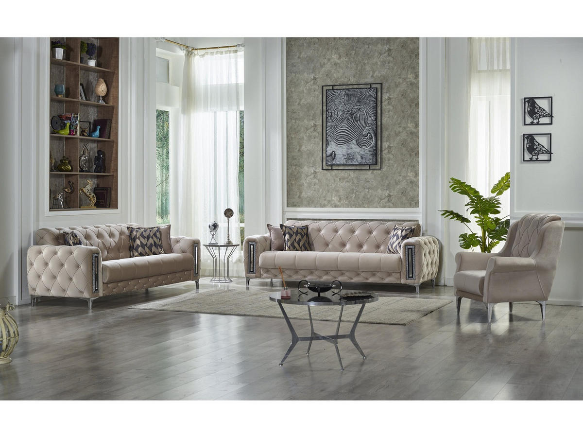 SITZGARNITUR Rosario, Beige Stellvariante 3+3+1 - Beige, Holzwerkstoff/Kunststoff (230/80/100cm)