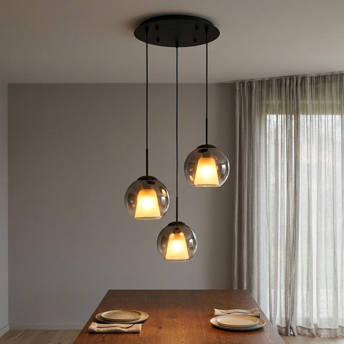 PENDELLEUCHTE BARRY Metall Glas Schwarz, 3-flammig - Schwarz, Glas (45/45/120cm) - Globo Lighting
