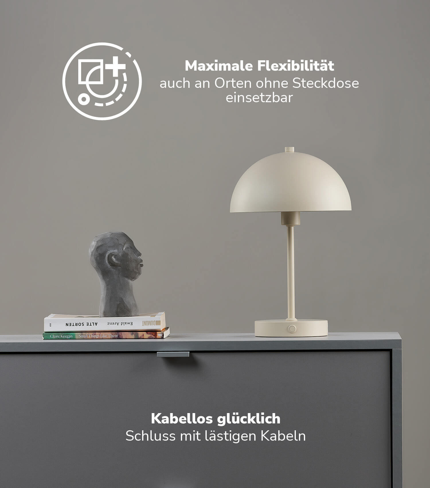 TISCHLAMPE KABELLOS Der Leuchtturm - Beige, Metall (20/20/31.5cm) - Mokebo