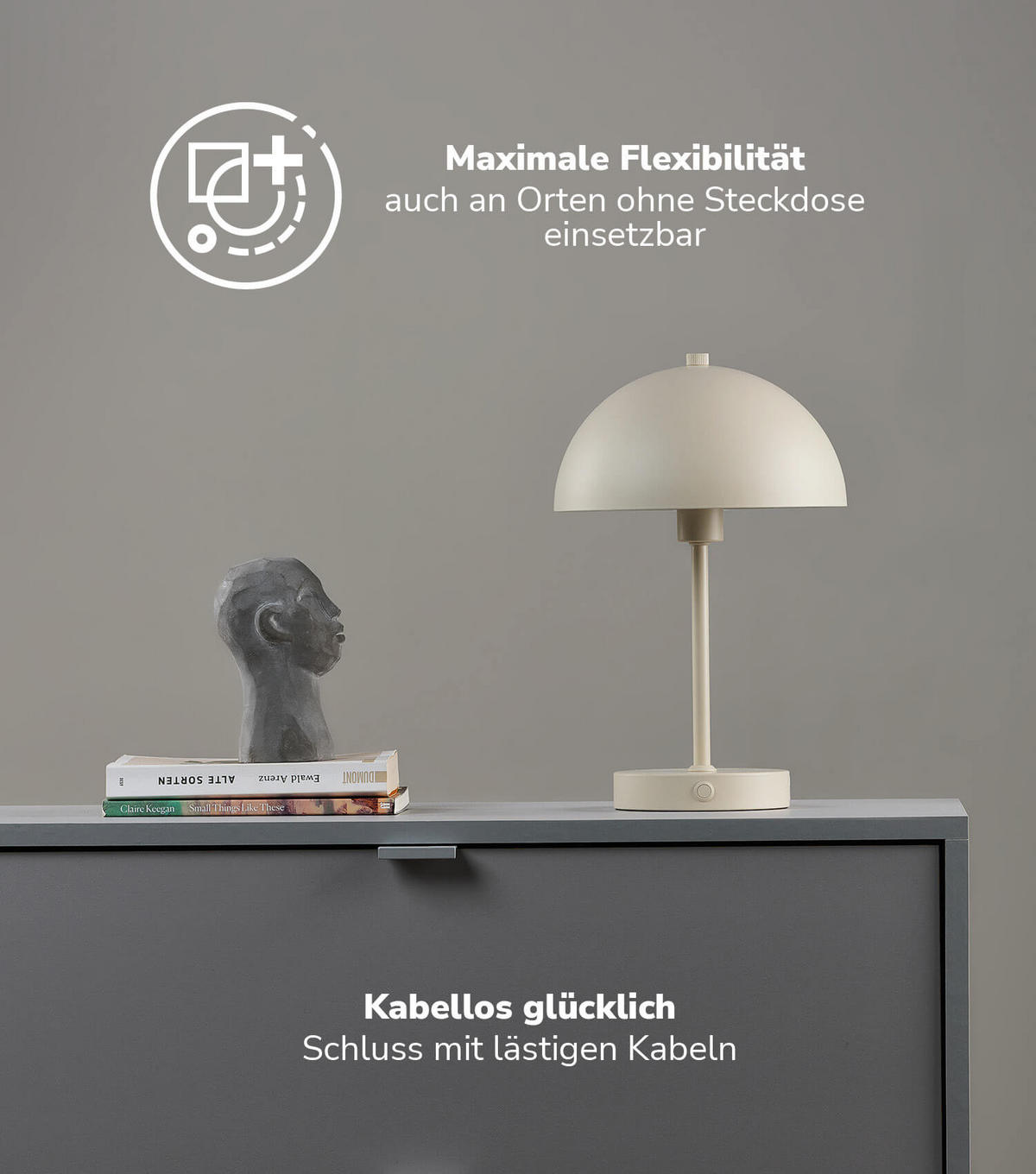 TISCHLAMPE KABELLOS Der Leuchtturm - Beige, Metall (20/20/31.5cm) - Mokebo