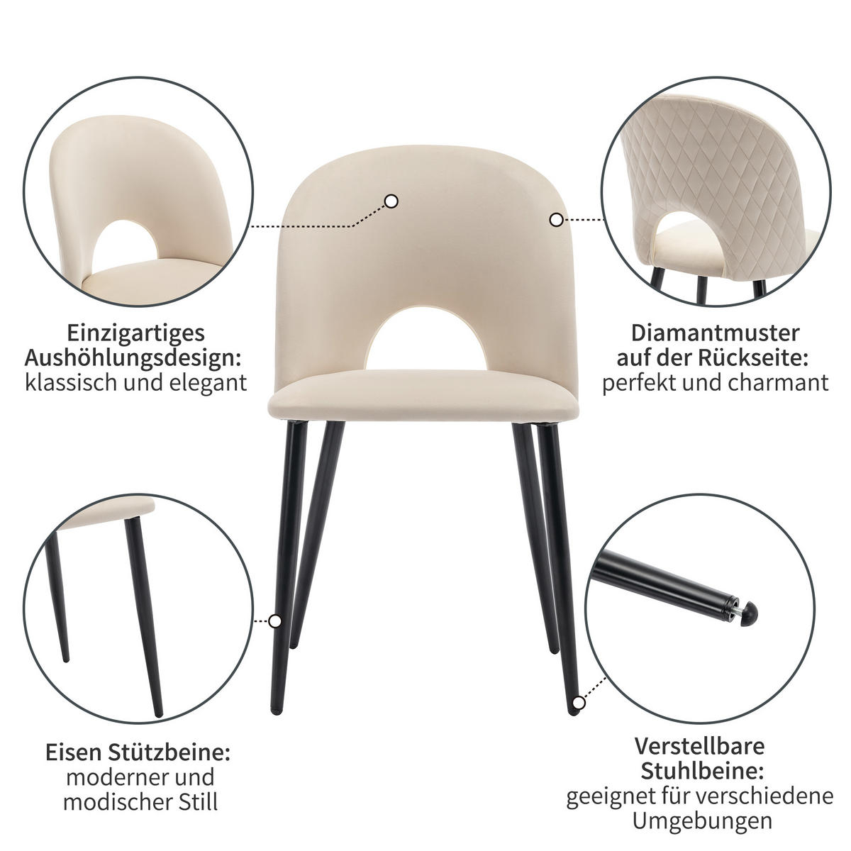 JÍDELNÍ SET MDF 4 Židle Bílý Béžový 140x80cm - béžová, textil (140/75/80cm) - FLIEKS