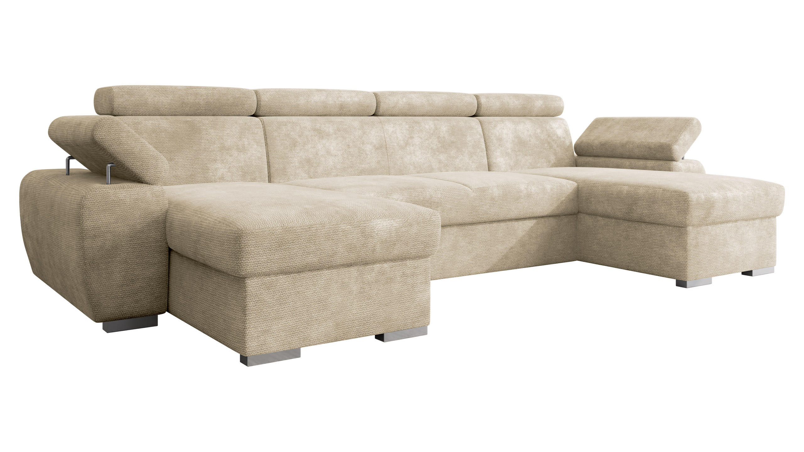 WOHNLANDSCHAFT Plaza U - Beige/Silberfarben, Holz/Kunststoff (323/85/170cm) - MIRJAN24