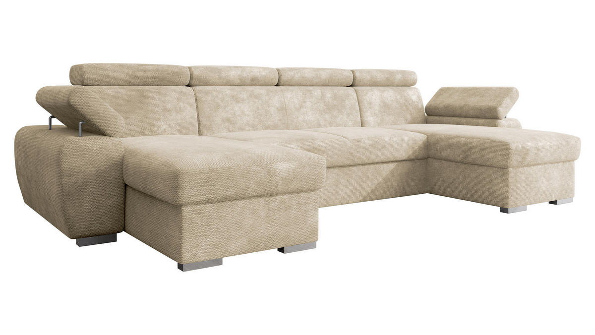 WOHNLANDSCHAFT Plaza U - Beige/Silberfarben, Holz/Kunststoff (323/85/170cm) - MIRJAN24