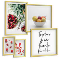 BILDER SET 5er Set - 50x50 cm & 20x30 cm & 40x60 cm Goldrahmen - Minimalismus der roten Früchte von Pflanzen - Goldfarben, Kunststoff (40/60cm) - TULUP
