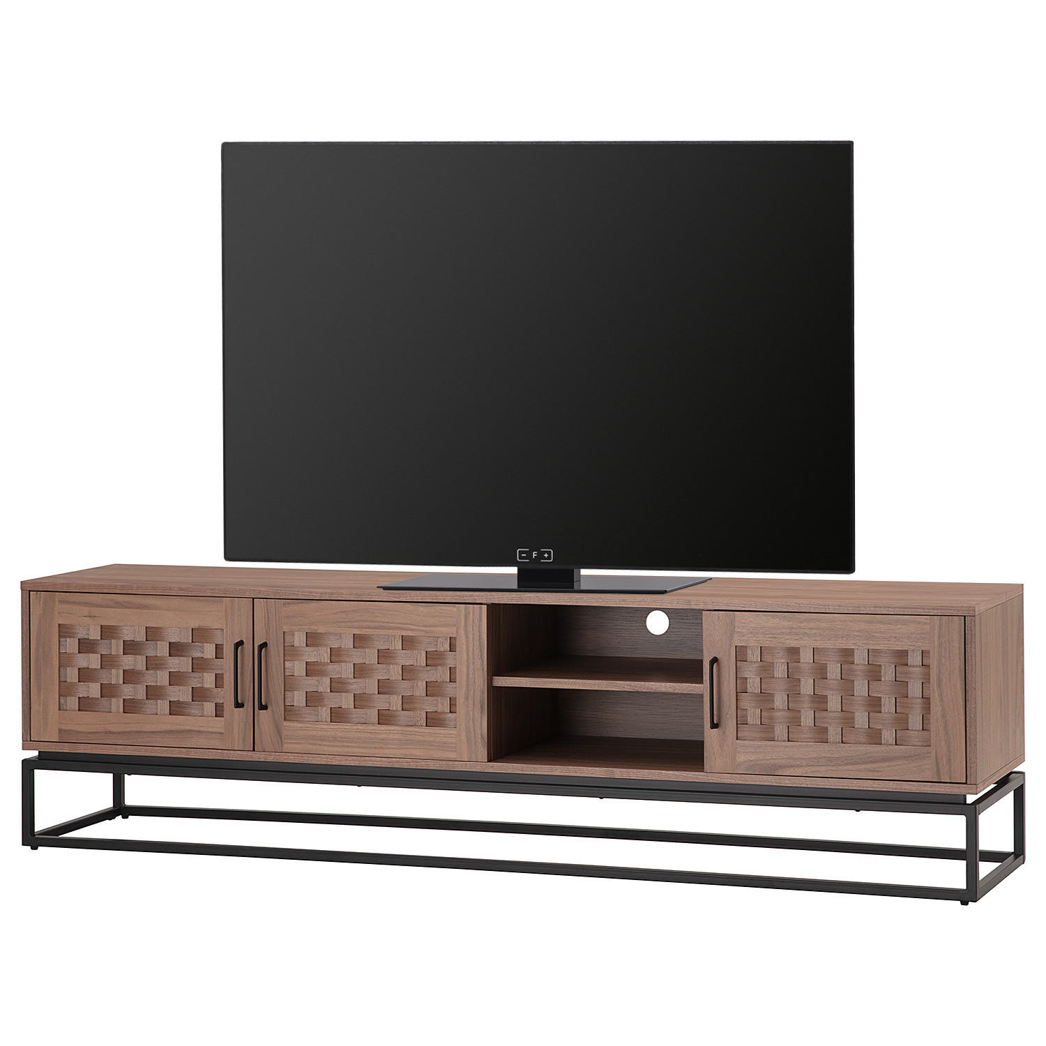 TV-LOWBOARD - Echtholzfurnier - 200 cm - Schwarz/Braun, Holzwerkstoff/Metall (200/55/40cm) - home24
