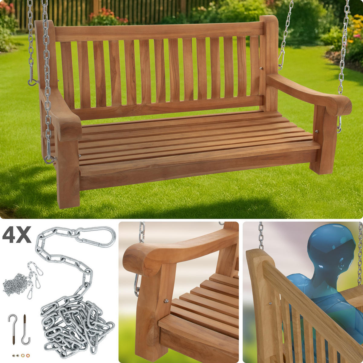 SCHAUKELBANK Muver Holz Teak Hängebank - Teakfarben, Holz (120/62/70cm) - DELUKE