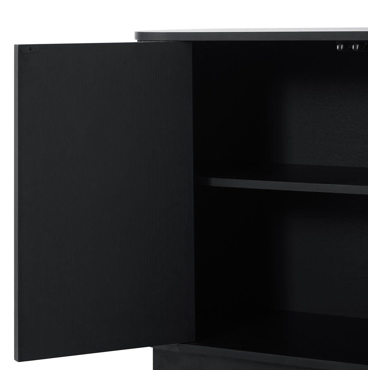 SIDEBOARD aus MDF 162,5x38x61 cm Schwarz mit 4 Türen, Wellenmuster und Druckmechanismus - Schwarz, Metall (162/61/38cm) - Modfu