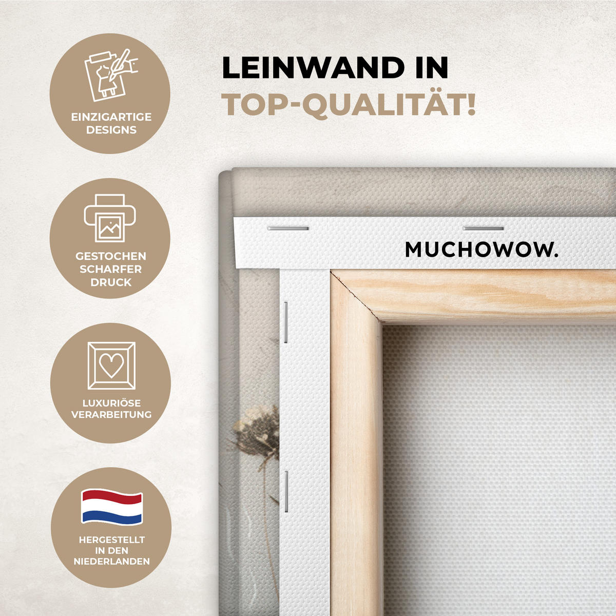 LEINWANDBILD Blumen - Rosa - Modern - Beige Wandbild Wohnzimmer 50x50 cm - Beige, Textil (50/50cm) - MuchoWow