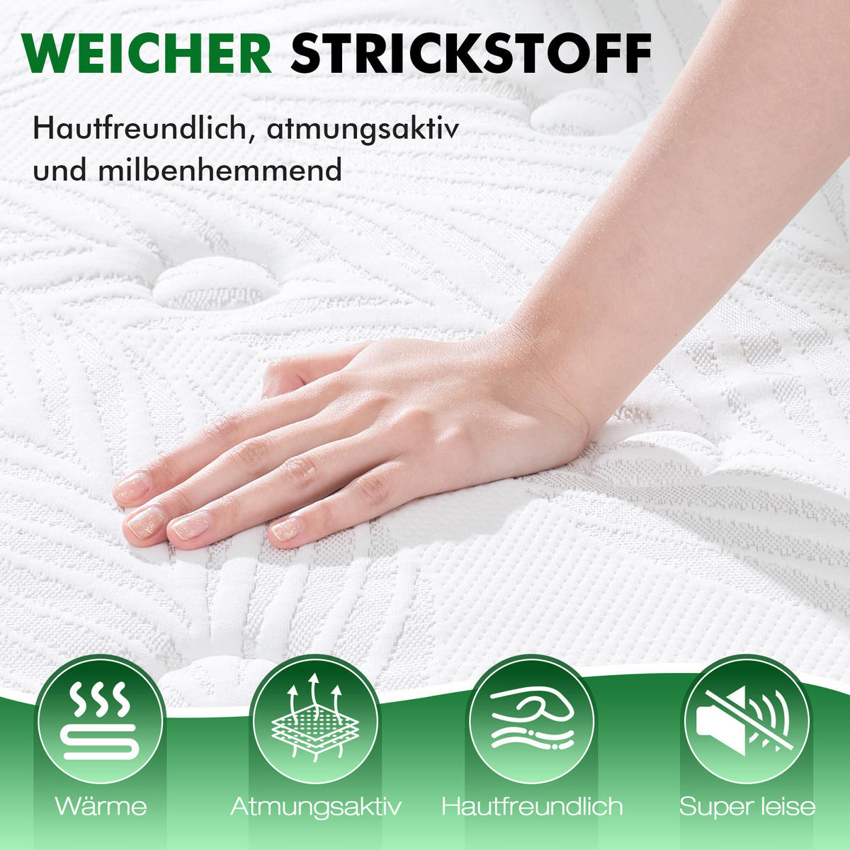 MATRATZE mit Taschenfederkern H3,140x200x22cm - Weiß, Textil (140/200cm) - HOMAVO