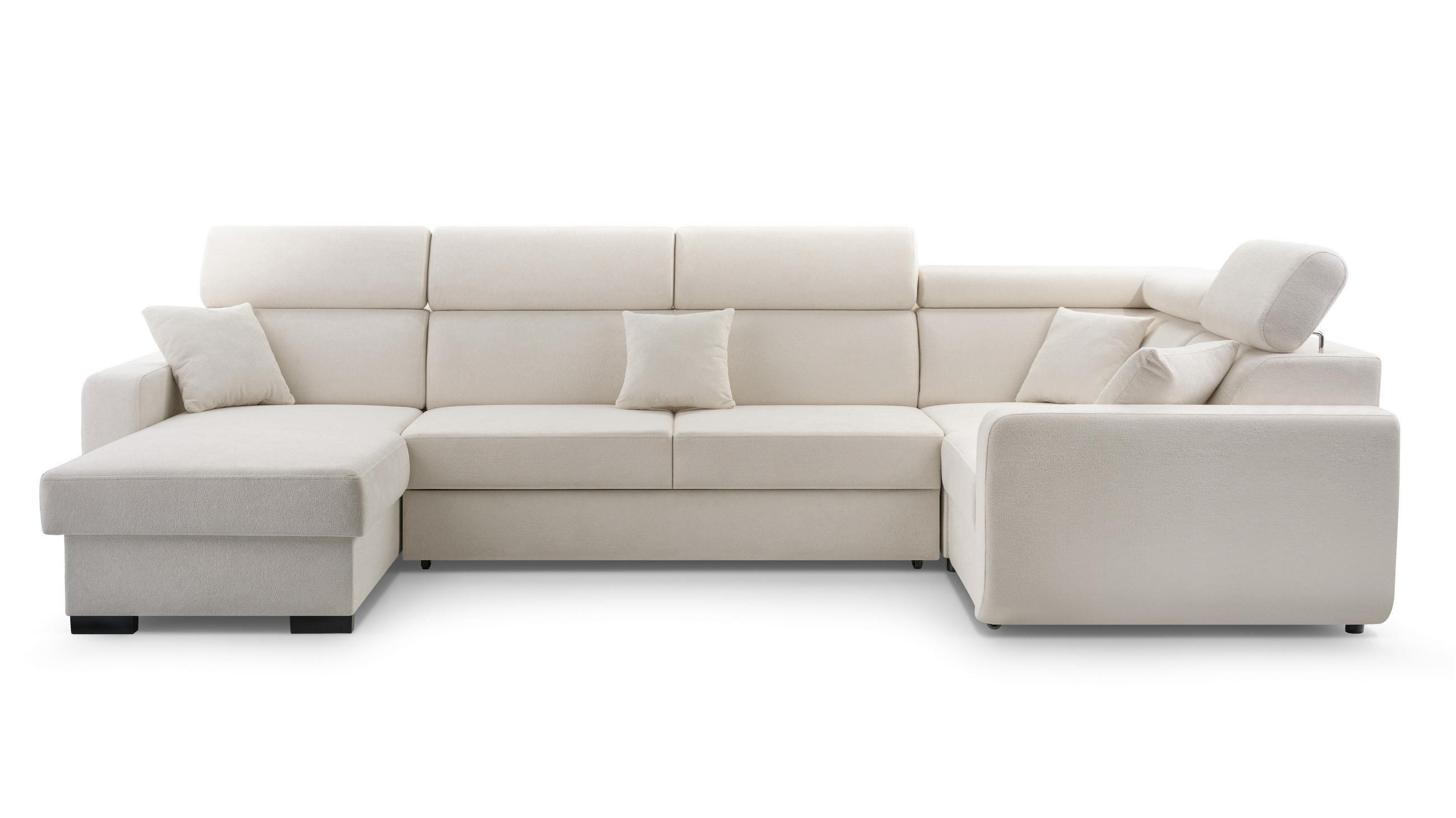 WOHNLANDSCHAFT CASTELLO Beige Plüsch-Stoff mit Schlaffunktion - Beige, Holz (337/97/184cm) - MASSENO