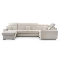 WOHNLANDSCHAFT CASTELLO Beige Plüsch-Stoff mit Schlaffunktion - Beige, Holz (337/97/184cm) - MASSENO