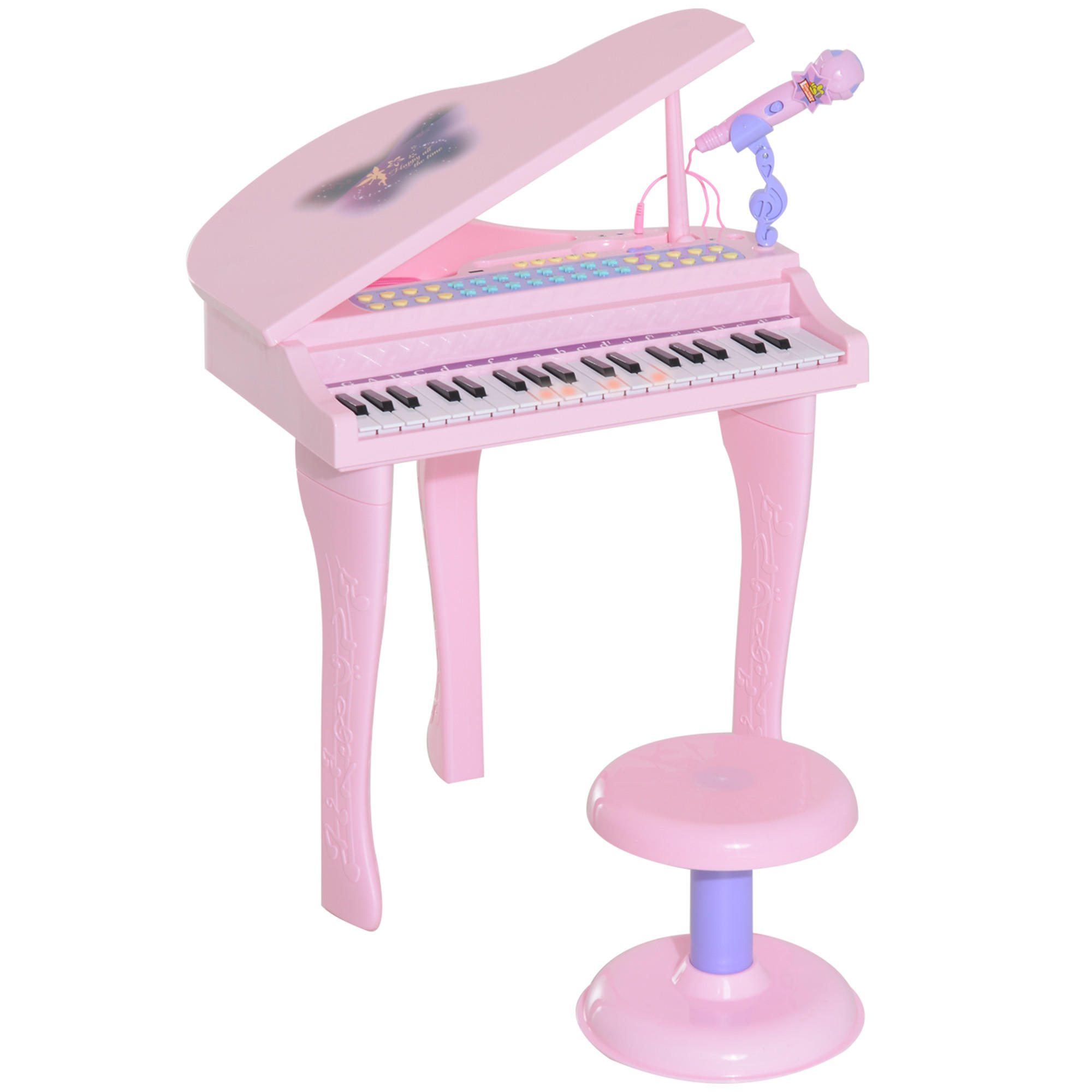 HOMCOM DĚTSKÝ klavír, klávesy, hudební nástroj, MP3, USB, 37 kláves, se stoličkou