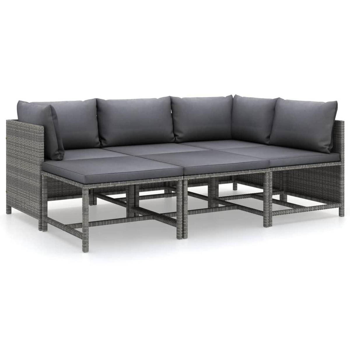 GARTEN-LOUNGE-SET 6-teilig Mit Kissen Poly Rattan Grau - Anthrazit/Grau, Kunststoff/Textil - vidaXL