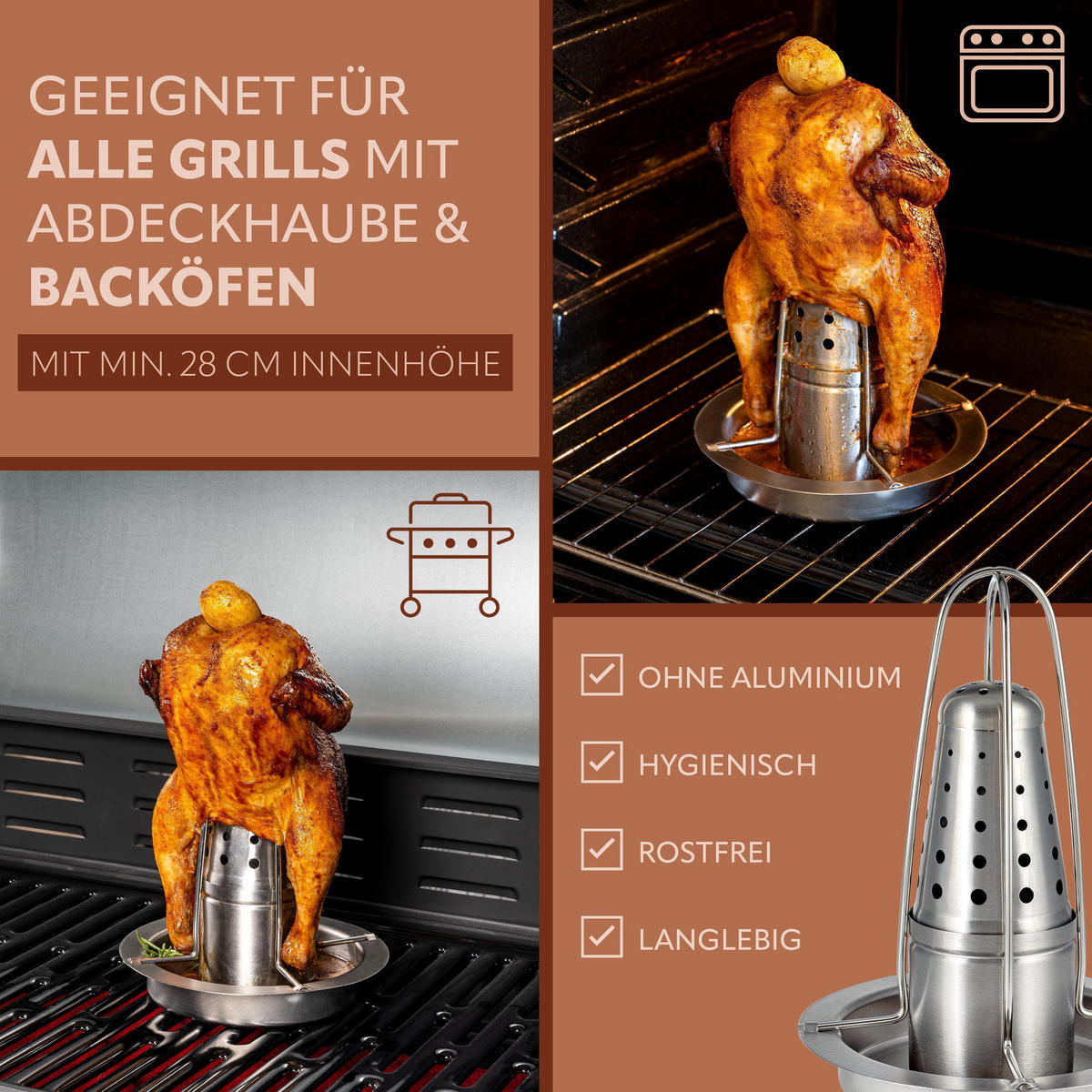 HÄHNCHENGRILLER 2er-Set, silber, Edelstahl - Edelstahlfarben, Metall (18/23/18cm) - bremermann