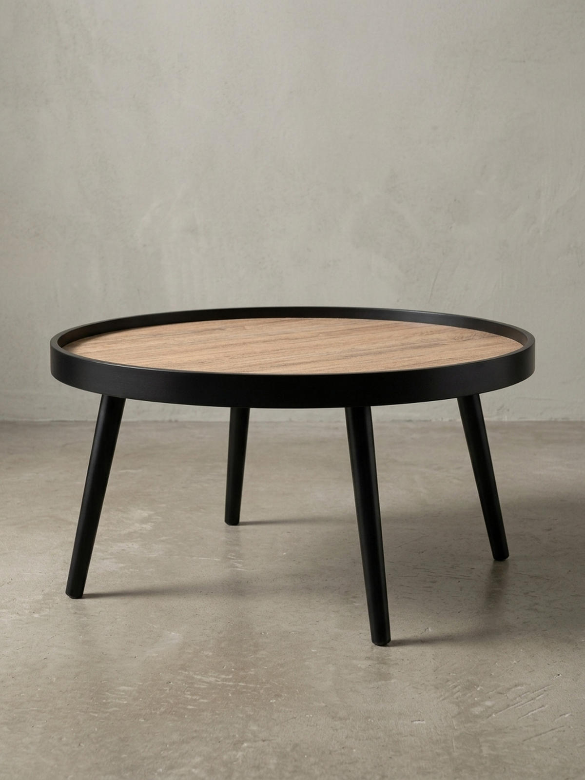 COUCHTISCH in Holzoptik, Rund mit Erhöhtem Rand und Ablagefläche - Schwarz, Holz (76/76/40cm) - KADIMA DESIGN