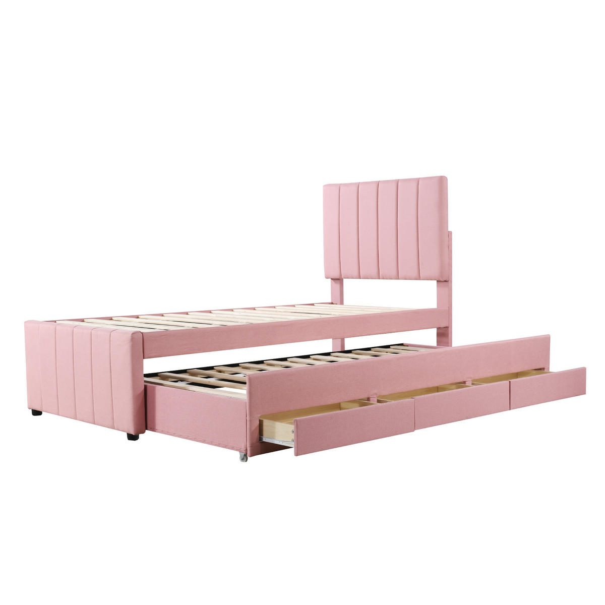 POLSTERBETT 90/200 cm rosa mit Rollbett und Stauraumschubladen - Pink, Textil (90/200cm) - OKWISH