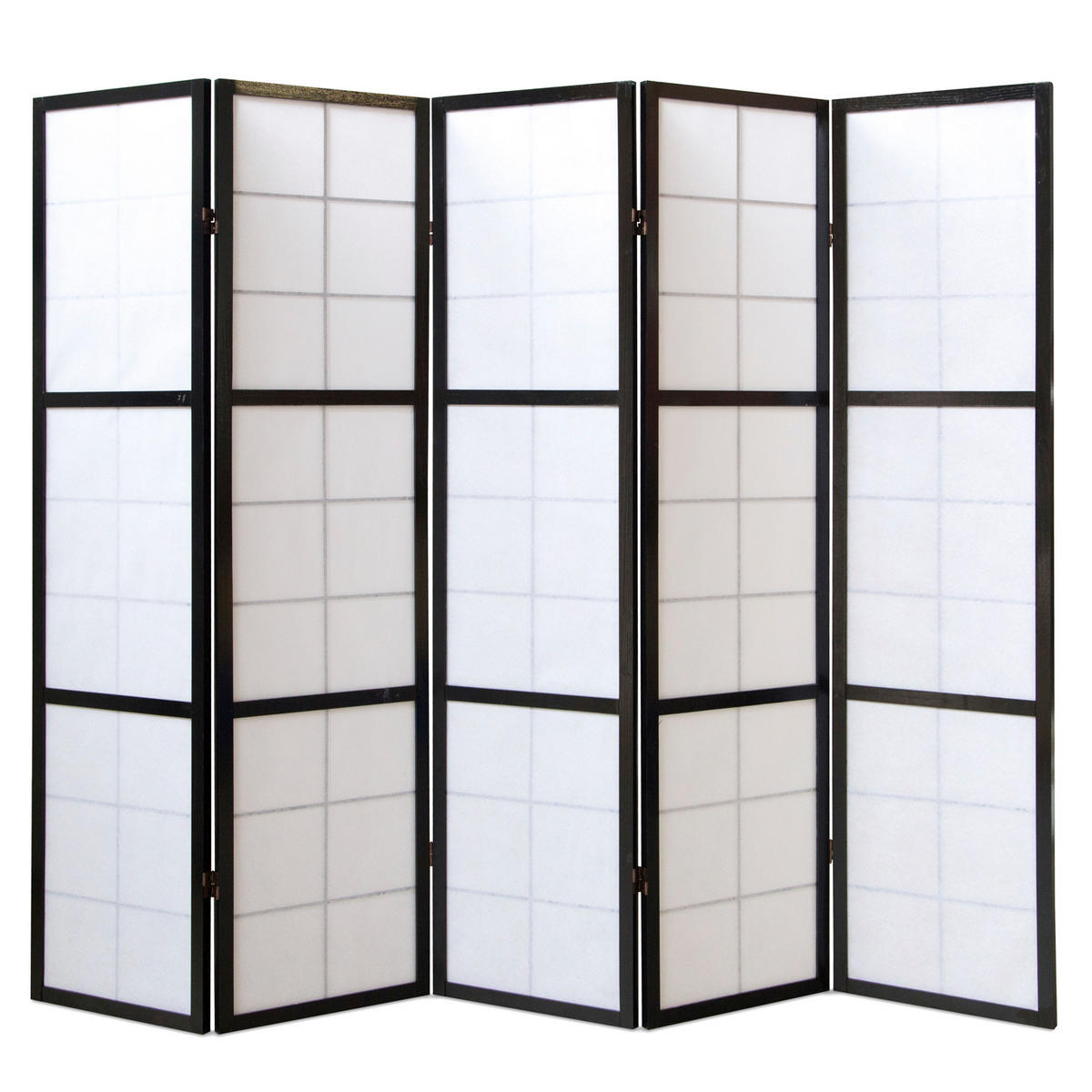 PARAVENT 5-tlg. 220/175 cm Schwarz Shoji - Schwarz, Holz (220/175/2cm) - Homestyle4u