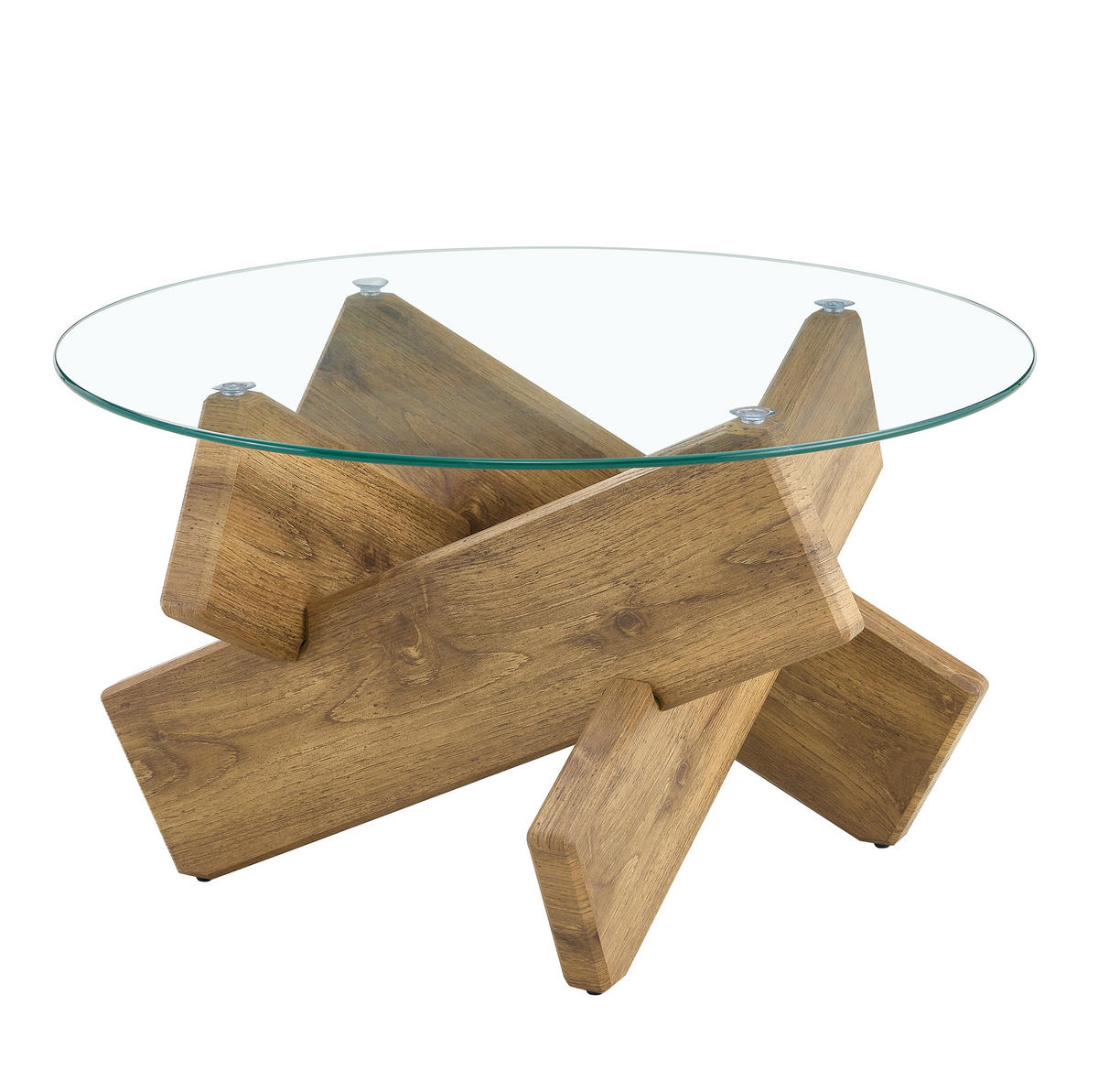KONFERENČNÍ stolek 79/79/45 cm transparentní v dekoru dřeva z MDF a skla s křížovou podnoží - čirá, kompozitní dřevo (79/79/45cm) - OKWISH